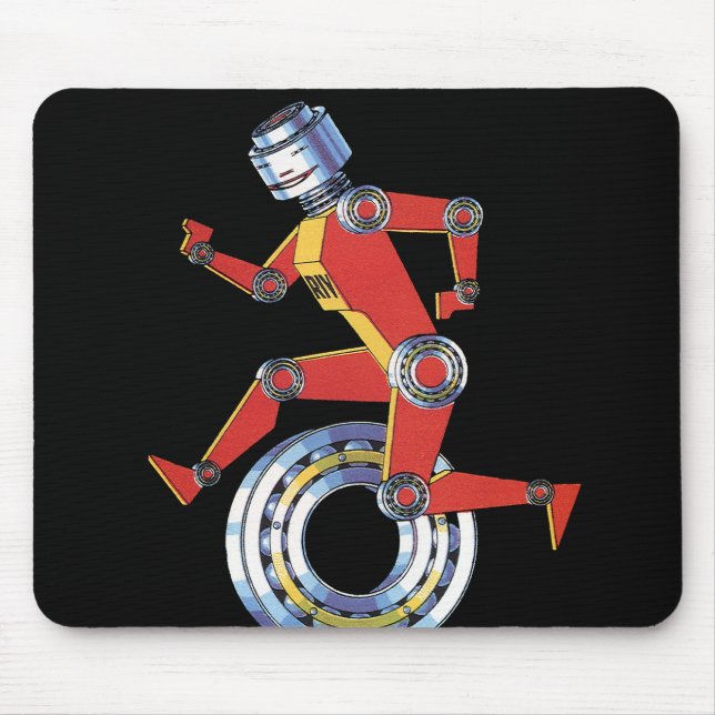 Vintage Science Fiction Roboter mit Rad Mousepad (Vorne)