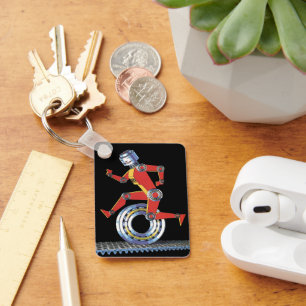 Vintage Science Fiction Roboter mit Rad Schlüsselanhänger