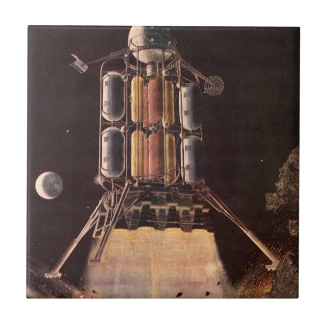 Vintage Science Fiction Rocket Blade Off Planet Fliese (Vorderseite)
