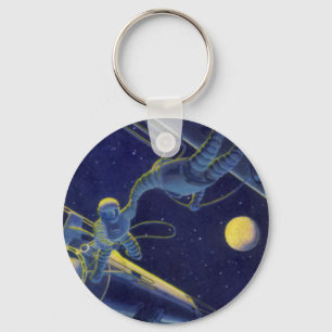 Vintage Science-Fiction, Sci-Fi-Alien auf Weltraum Schlüsselanhänger