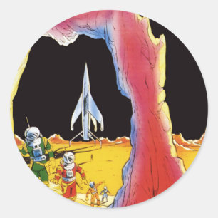Vintage-Science-Fiction, Sci-Fi-Aliens auf einem P Runder Aufkleber