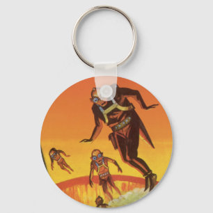 Vintage Science-Fiction, Sci-Fi-Aliens im Vulkan Schlüsselanhänger