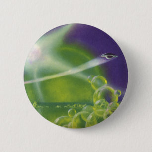 Vintage Science Fiction Sci Fi Green Bubble Planet Button