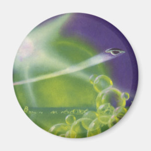 Vintage Science-Fiction Sci-Fi grüne Blasenplanet Magnet