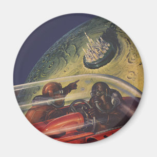 Vintage Science Fiction, Sci Fi Stadt auf dem Mond Magnet