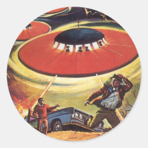 Vintage Science Fiction, Sci Fi UFO Alien Invasion Runder Aufkleber