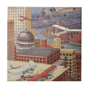 Vintage Science Fiction Stadt, Viktorianischer Ste Fliese