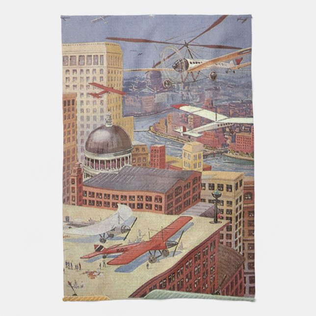 Vintage Science Fiction Stadt, Viktorianischer Ste Handtuch (Vertikal)