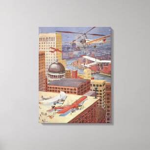 Vintage Science Fiction Stadt, Viktorianischer Ste Leinwanddruck