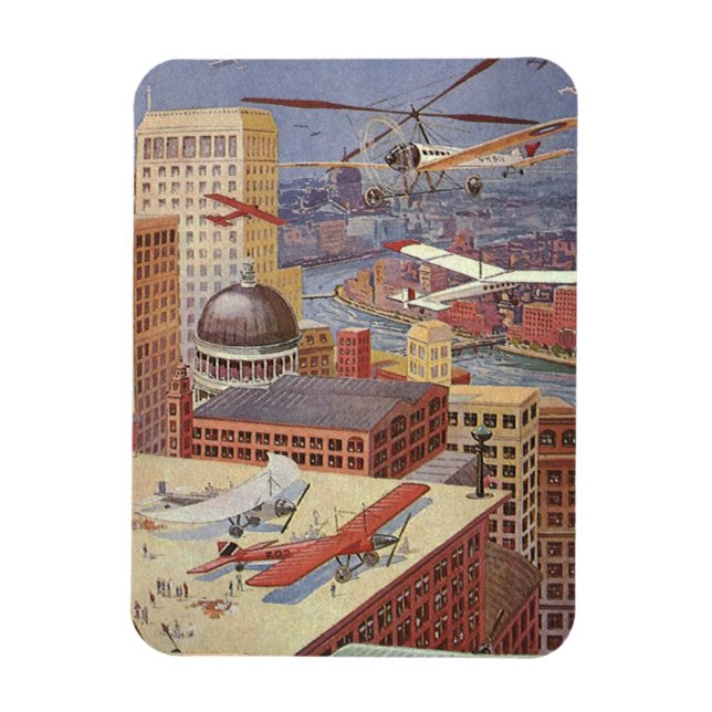 Vintage Science Fiction Stadt, Viktorianischer Ste Magnet (Vertikal)