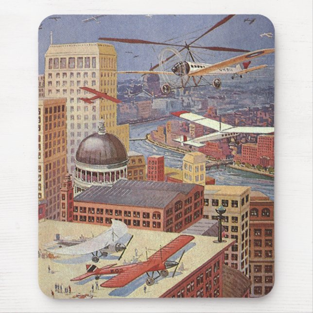Vintage Science Fiction Stadt, Viktorianischer Ste Mousepad (Vorne)