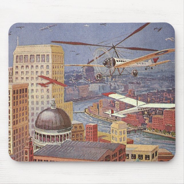Vintage Science Fiction Stadt, Viktorianischer Ste Mousepad (Vorne)
