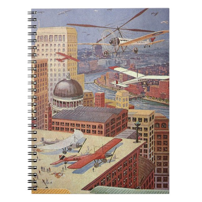 Vintage Science Fiction Stadt, Viktorianischer Ste Notizblock (Vorderseite)