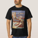 Vintage Science Fiction Stadt, Viktorianischer Ste T-Shirt<br><div class="desc">Vintage Illustration Dampf punk Viktorianische Science Fiction futuristische Stadt Bild. Die Metropole Paris,  Frankreich in der Zukunft mit fliegenden Autos,  Hubschraubern und Flugzeug für Reisen und Transport. Diese Szene aus Steampunken umfasst Gebäude und die Seine im Hintergrund.</div>