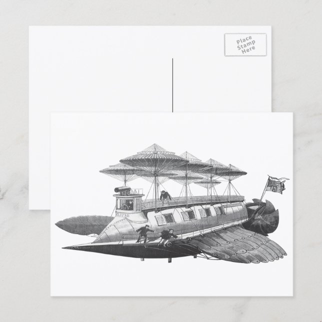 Vintage Science Fiction Steampunk Airship Eclipse Postkarte (Vorne/Hinten)