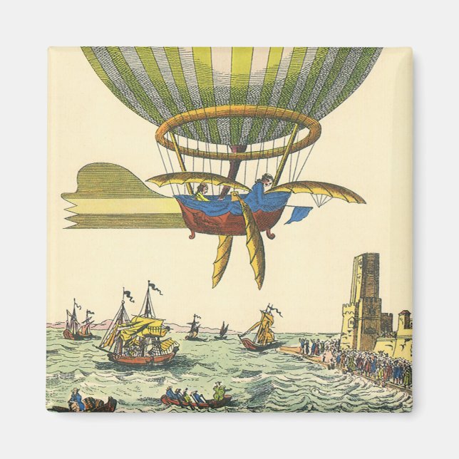 Vintage Science Fiction Steampunk Heißluftballon Magnet (Vorne)