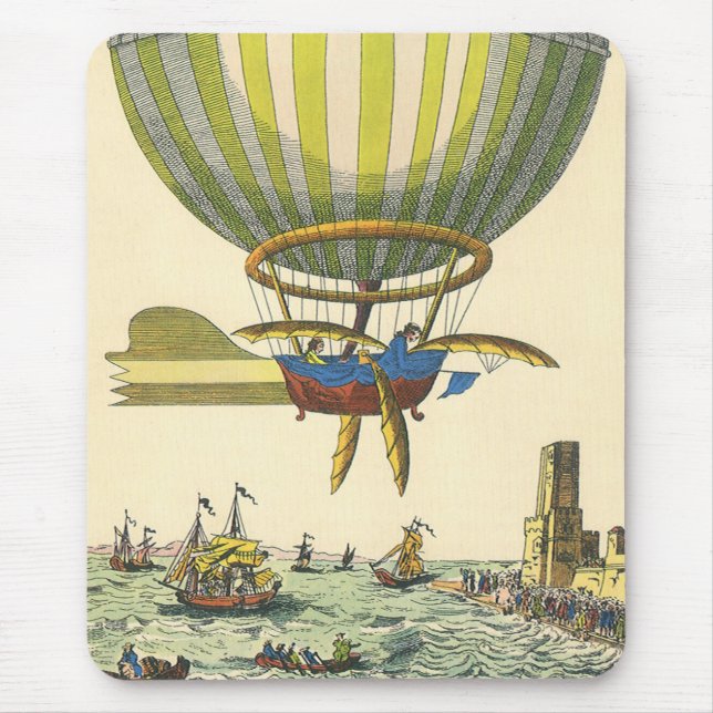 Vintage Science Fiction Steampunk Heißluftballon Mousepad (Vorne)