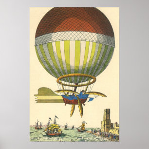 Vintage-Science-Fiction-Steampunk-Heißluftballon Poster