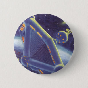 Vintage-Science-Fiction-umkreisende Raumstation Button