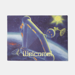 Vintage-Science-Fiction-umkreisende Raumstation Fußmatte