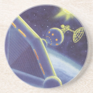 Vintage Science-Fiction umkreisende Raumstation Sandstein Untersetzer