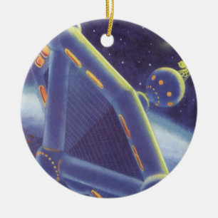 Vintage Science-Fiction umlaufende Raumstation Keramikornament