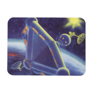 Vintage-Science-Fiction-umlaufende Raumstation Magnet