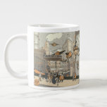Vintage Science Fiction Urban Paris, Steam Punk Jumbo-Tasse<br><div class="desc">Vintage Abbildung Viktorianische Dampfpunk Science Fiction futuristische Reise und Transport Metropole Image. Die Stadt Paris,  Frankreich in der Zukunft mit persönlichen großen Flugzeug anstelle von Autos und der Gare du Nord Metro Bahnhof.</div>