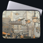 Vintage Science Fiction Urban Paris, Steam Punk Laptopschutzhülle<br><div class="desc">Vintage Abbildung Viktorianische Dampfpunk Science Fiction futuristische Reise und Transport Metropole Image. Die Stadt Paris,  Frankreich in der Zukunft mit persönlichen großen Flugzeug anstelle von Autos und der Gare du Nord Metro Bahnhof.</div>