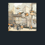 Vintage Science Fiction Urban Paris, Steam Punk Leinwanddruck<br><div class="desc">Vintage Abbildung Viktorianische Dampfpunk Science Fiction futuristische Reise und Transport Metropole Image. Die Stadt Paris,  Frankreich in der Zukunft mit persönlichen großen Flugzeug anstelle von Autos und der Gare du Nord Metro Bahnhof.</div>