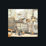 Vintage Science Fiction Urban Paris, Steam Punk Leinwanddruck<br><div class="desc">Vintage Abbildung Viktorianische Dampfpunk Science Fiction futuristische Reise und Transport Metropole Image. Die Stadt Paris,  Frankreich in der Zukunft mit persönlichen großen Flugzeug anstelle von Autos und der Gare du Nord Metro Bahnhof.</div>