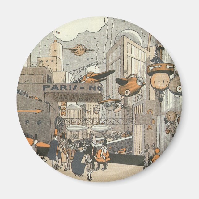 Vintage Science Fiction Urban Paris, Steam Punk Magnet (Vorne)