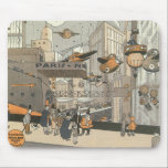 Vintage Science Fiction Urban Paris, Steam Punk Mousepad<br><div class="desc">Vintage Abbildung Viktorianische Dampfpunk Science Fiction futuristische Reise und Transport Metropole Image. Die Stadt Paris,  Frankreich in der Zukunft mit persönlichen großen Flugzeug anstelle von Autos und der Gare du Nord Metro Bahnhof.</div>