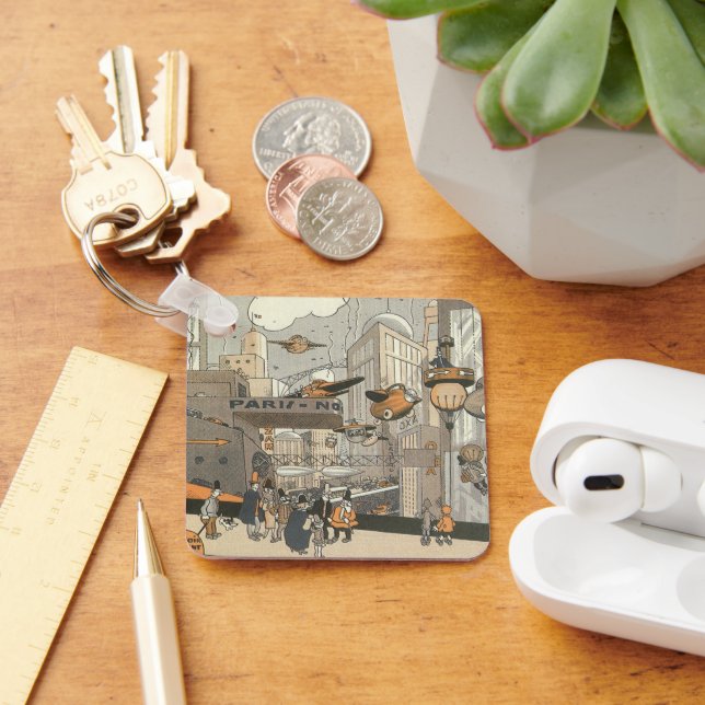 Vintage Science Fiction Urban Paris, Steam Punk Schlüsselanhänger (Schreibtisch)