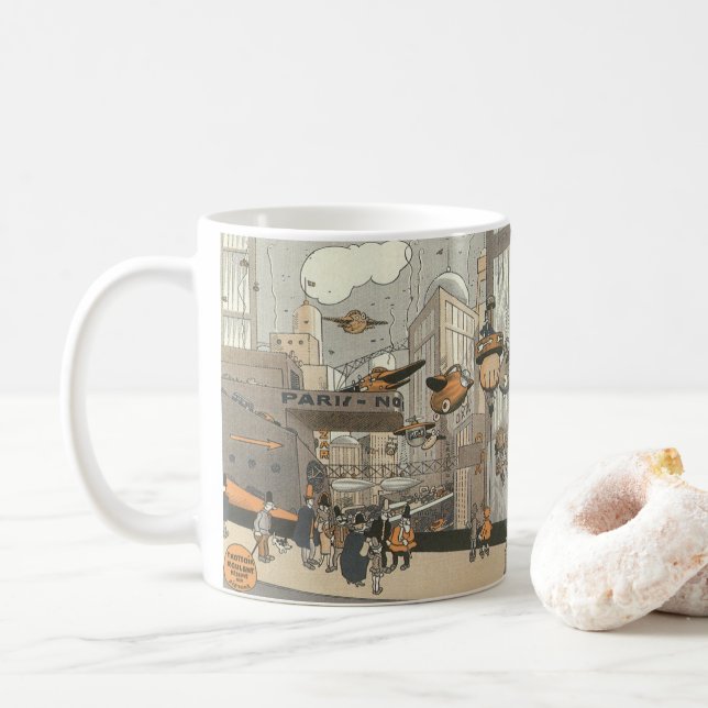 Vintage Science Fiction Urban Paris, Steam Punk Tasse (Mit Donut)
