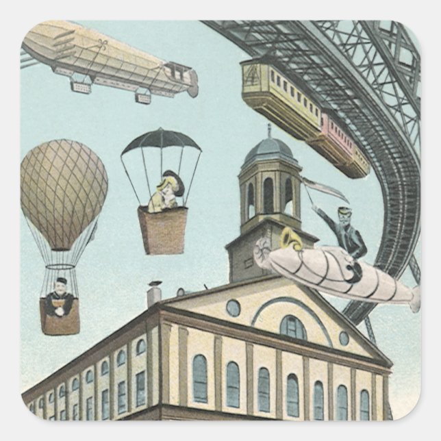 Vintage Science Fiction, Viktorianischer Dampfpunk Quadratischer Aufkleber (Vorderseite)