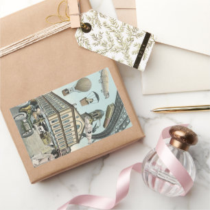 Vintage Science Fiction, Viktorianischer Dampfpunk Rechteckiger Aufkleber