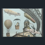 Vintage Science Fiction, Viktorianischer Dampfpunk Stofftischset<br><div class="desc">Vintage Darstellung von Reisen und Transport futuristischen Science Fiction mit Menschen,  die mit Dickhäusern,  Blitzen,  Heißluftballons,  einem invertierten Zug und einem antiken Cabrio Auto in einer Viktorianischen Dampfpunk Retro städtischen Metropole.</div>