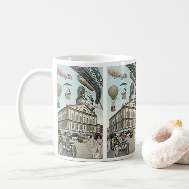 Vintage Science Fiction, Viktorianischer Dampfpunk Tasse (Mit Donut)