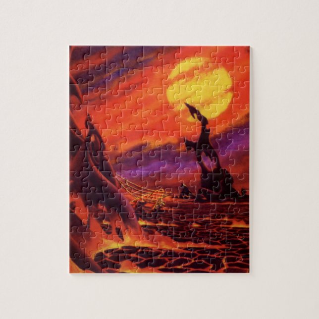 Vintage Science Fiction Vulkan Planet w Red Lava Puzzle (Vertikal)