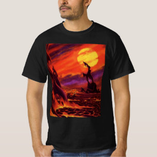 Vintage Science-Fiction Vulkanplanet mit roter Lav T-Shirt