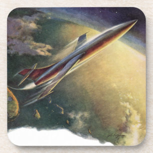 Vintage Science-Fiction-Weltraumschiff Flugzeug Er Getränkeuntersetzer