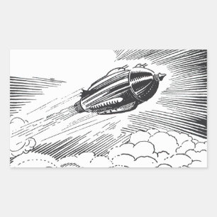 Vintage Science-Fiction-Weltraumschiff-Rakete in W Rechteckiger Aufkleber