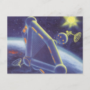 Vintage-Science-Fiction-Weltraumstation auf Umlauf Postkarte