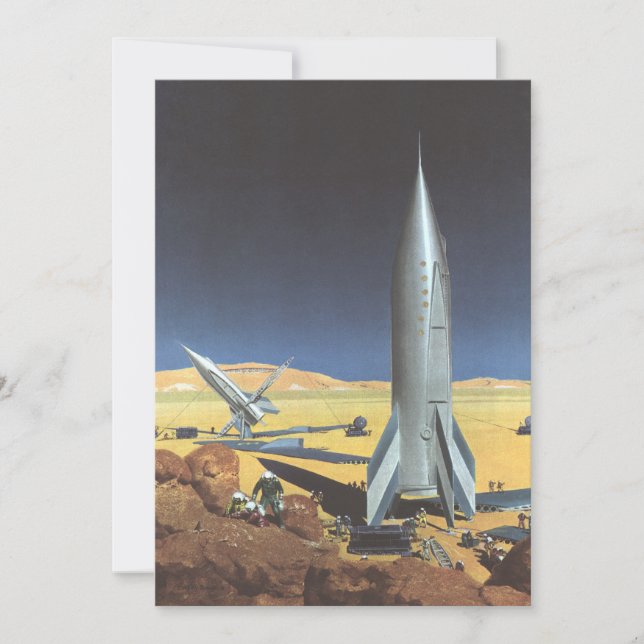 Vintage Science Fiction Wüstenplanet mit Raketen (Vorderseite)