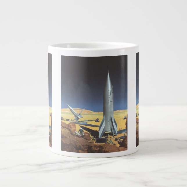Vintage Science Fiction Wüstenplanet mit Raketen Jumbo-Tasse (Vorderseite)
