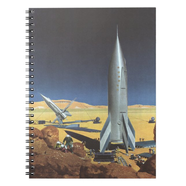 Vintage Science Fiction Wüstenplanet mit Raketen Notizblock (Vorderseite)