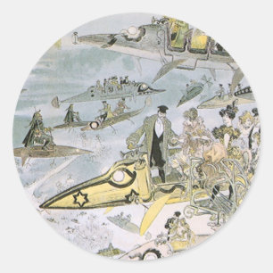 Vintage Science-Fiction-Zukunftsautos, Taxidienst Runder Aufkleber