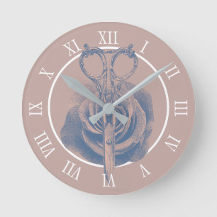 Vintage Scissor & Flower Dusty Rose Salon Runde Wanduhr