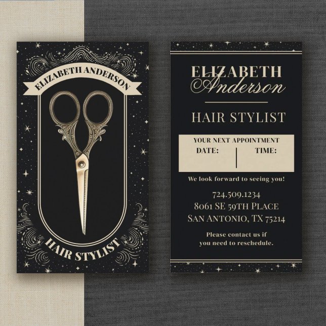 Vintage Scissors Hair Dresser Appointment Visitenkarte (A vintage scissors Hair Stylist appointment card. Personalize it with your name  & Info.)